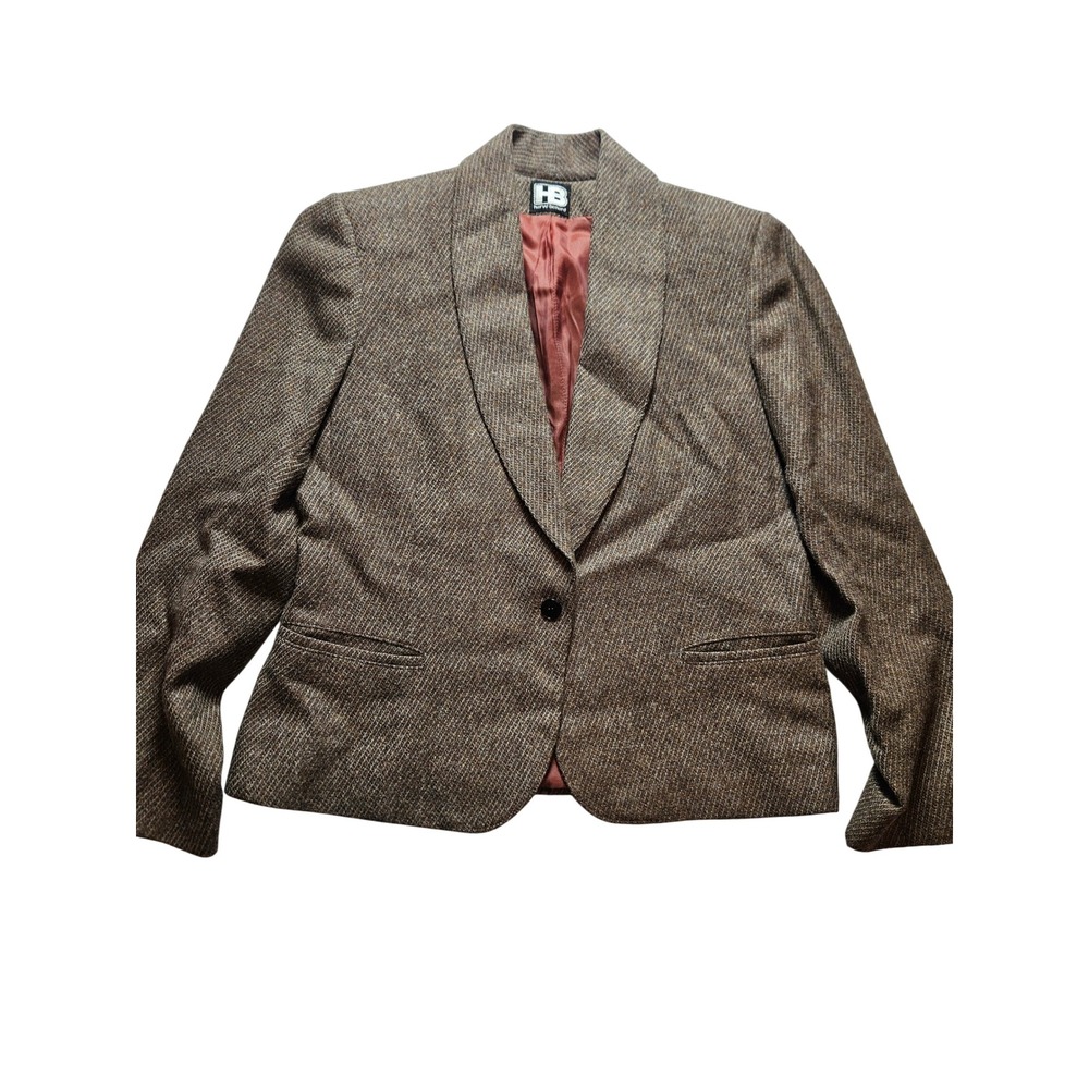 Harve Benard Brown Wool Tweed Shawl Lapel Blazer Jacket Womens 12 Vintage